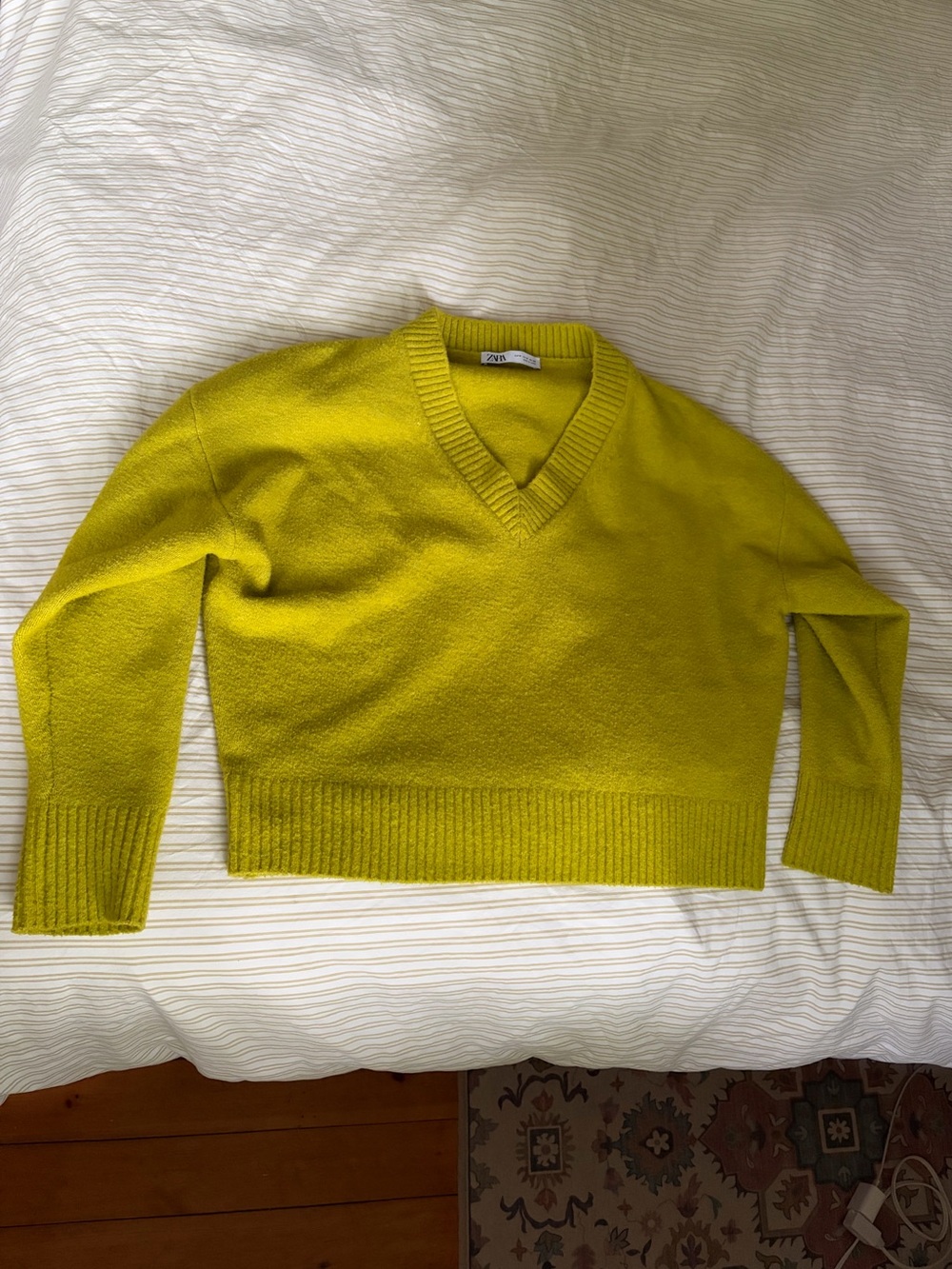 Zara Bright Lemon Lime V-Neck Sweater